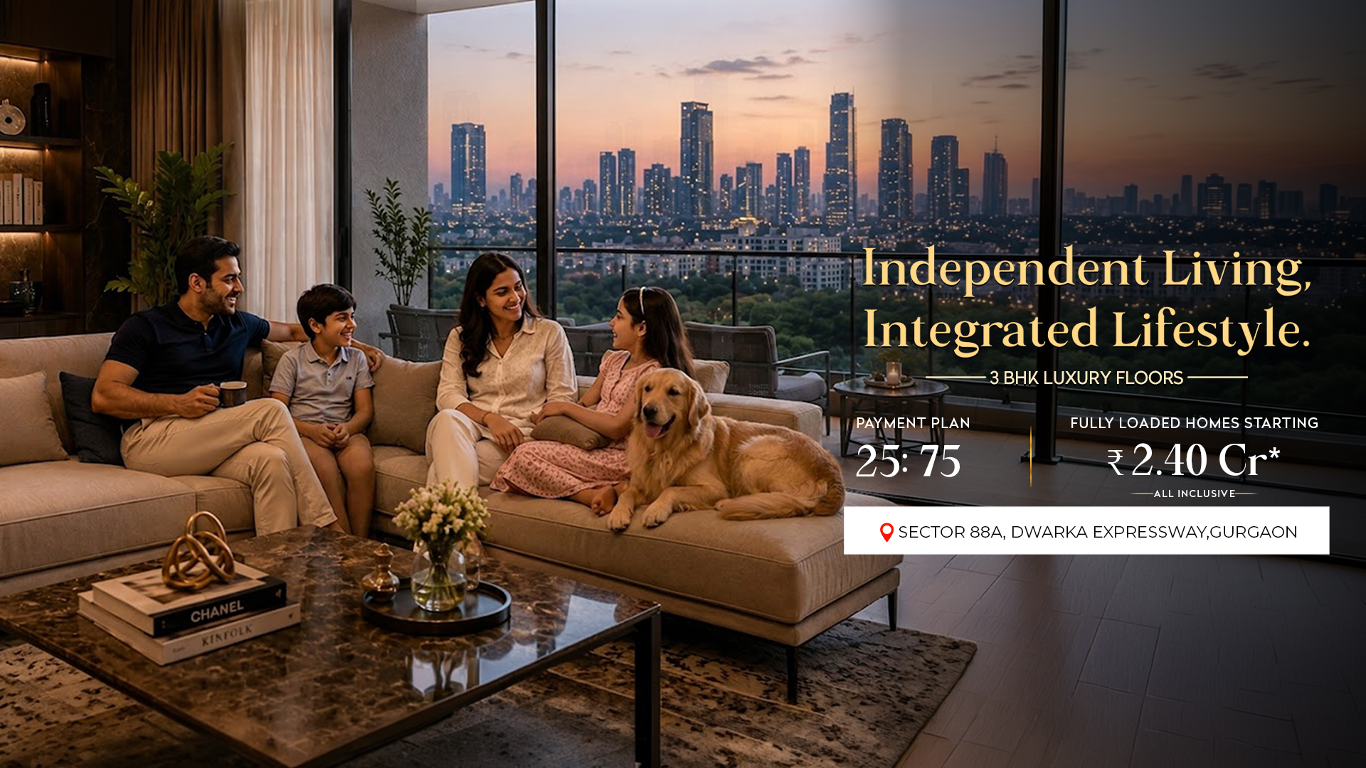 ROF Pravasa luxury residential complex at golden hour